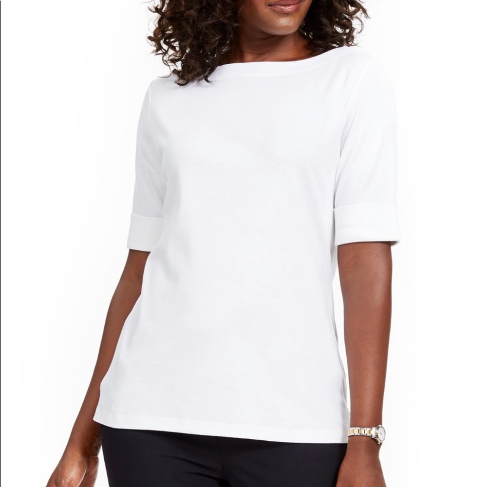Karen Scott Cotton Elbow-Sleeve Top Bright White